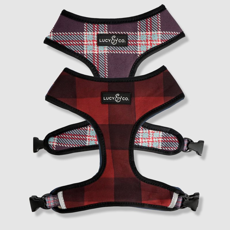 Lucy And Co Lucy & Co. The Holly Jolly Plaid Reversible Harness In Red