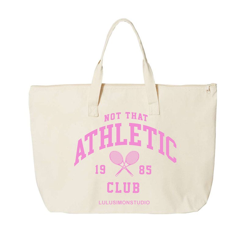 Lulusimonstudio Not Athletic Club Puff Print Zippered Tote Bag In White