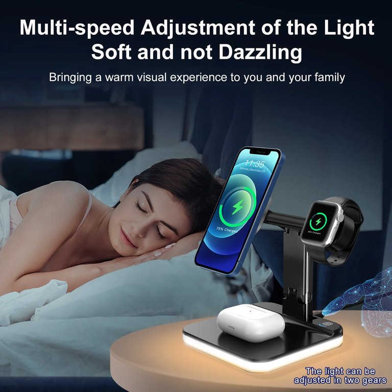 Magnetic Wireless Charger - Night LED Light - 4 in 1 Charging Station Dock