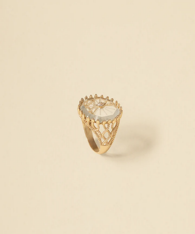 Luna Merdin Serpent Crystal Filigree Gold Ring