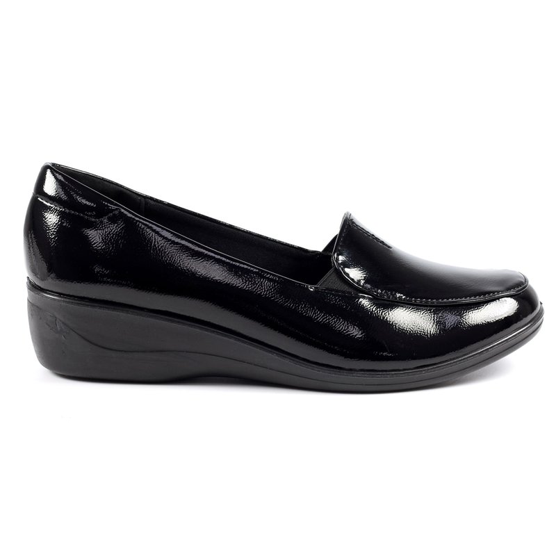 Lunar Womens/ladies Elsbeth Leather Glossy Shoes In Black
