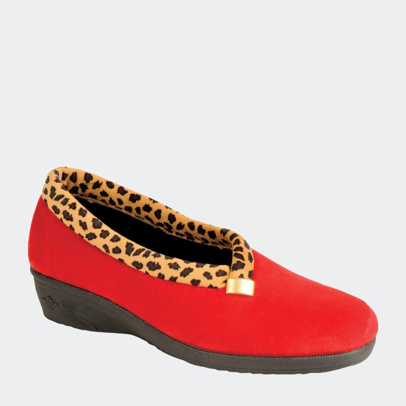 Lunar Womens/ladies Paloma Leopard Print Slippers In Red