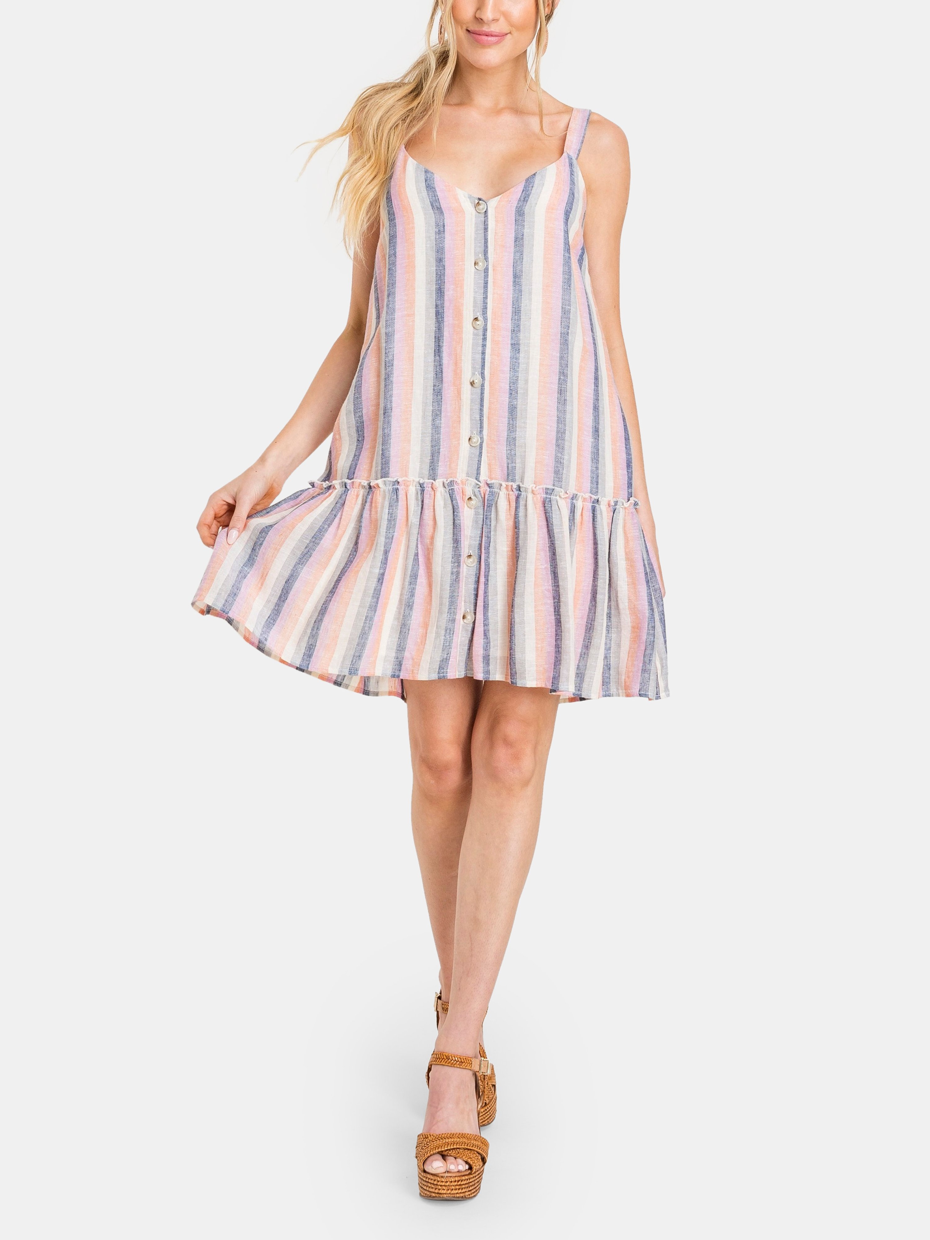 Lush Babydoll Tier Mini Dress In Pastel Stripe