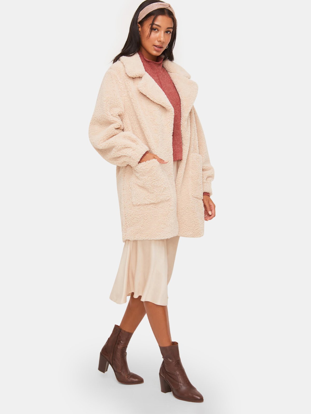 Lush Fuzzy Coat with Front Pockets and Collar | Verishop