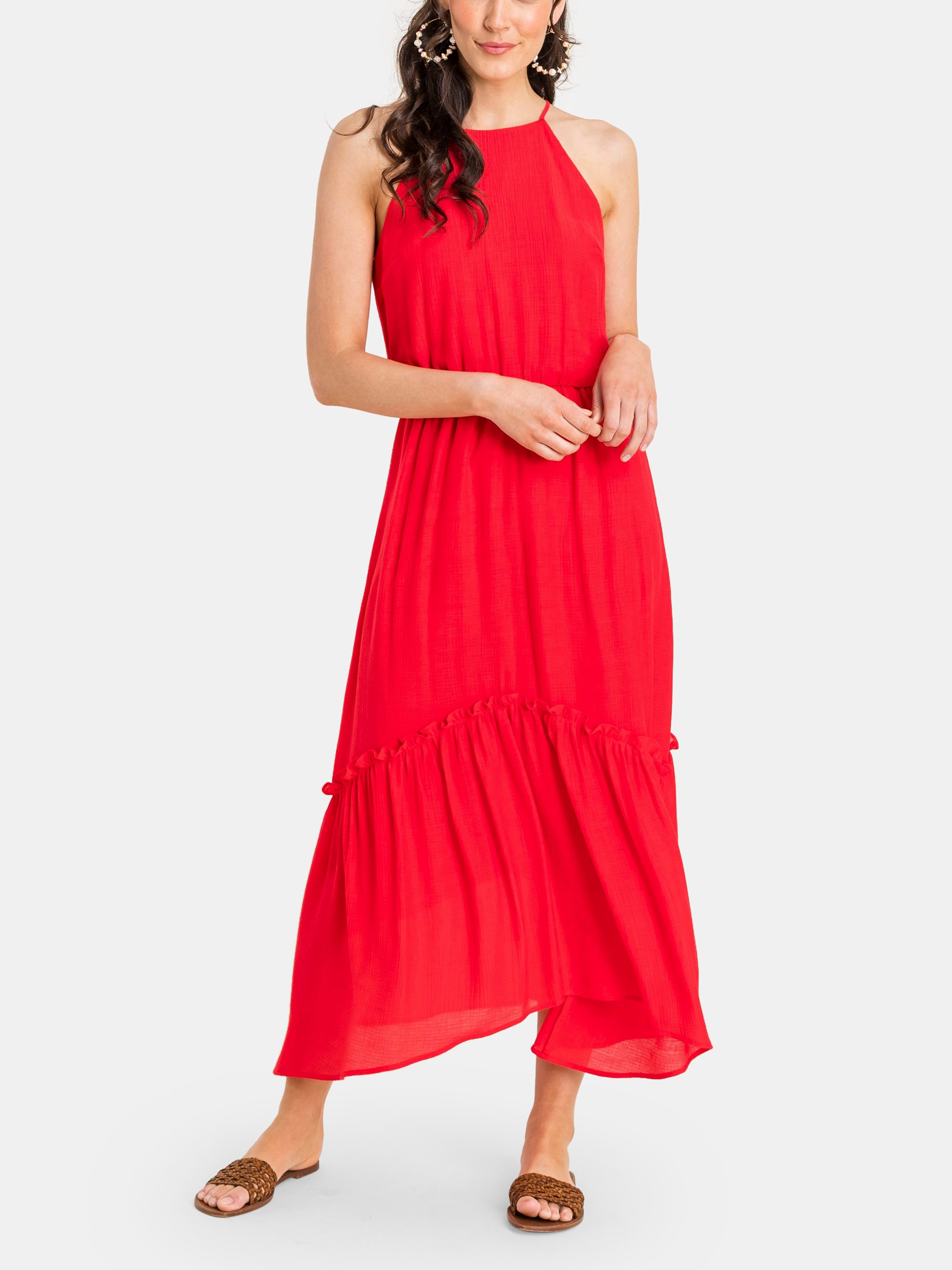 Lush Halter Frill Maxi Dress In Poppy Red