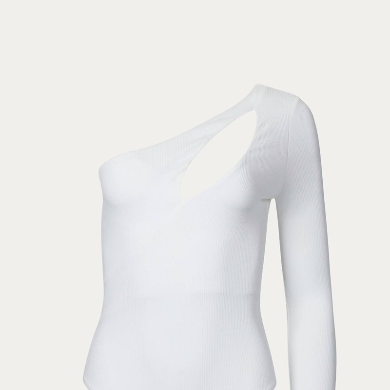 Lush One-sleeve Cutout Bodysuit In White