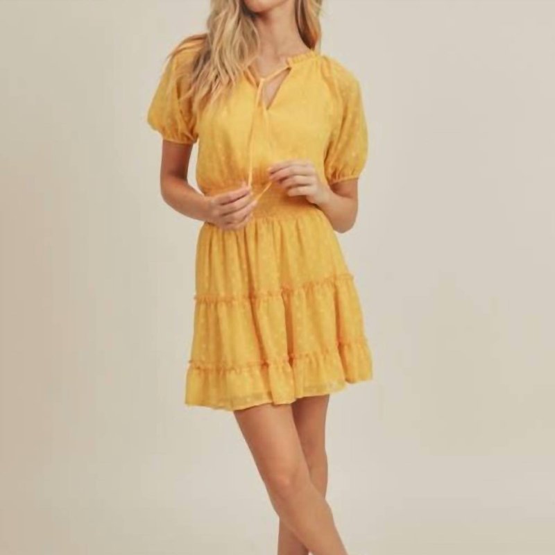 Shop Lush Polka Dot Textured Mini Dress In Yellow