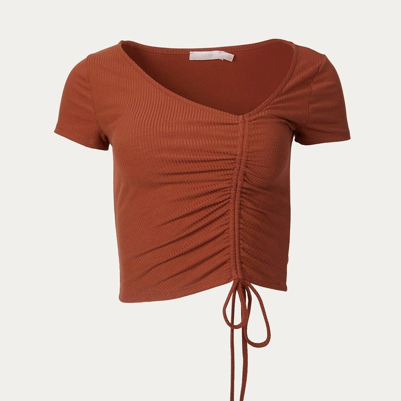 Shop Lush Ruched Cropped Top In Brown