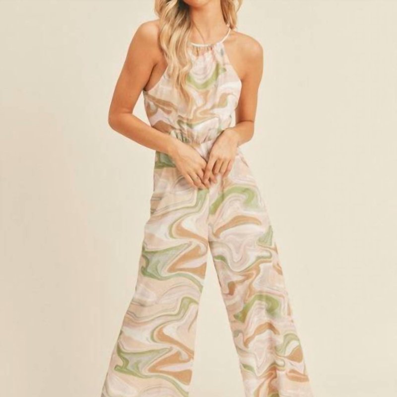 Shop Lush Swirl Print Cut Out Jumpsuit In Brown