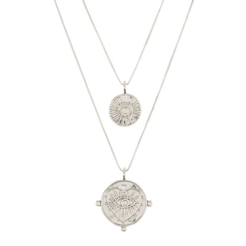 Shop Luv Aj Evil Eye Double Coin Necklace In Grey