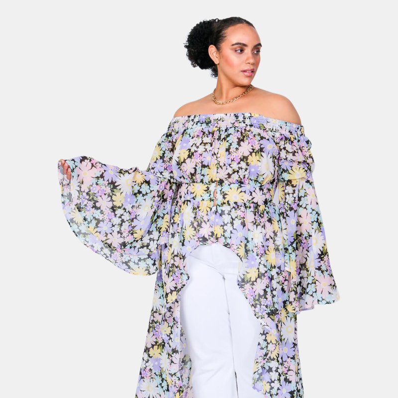 Luvmemore Abba Off The Shoulder Duster In Purple