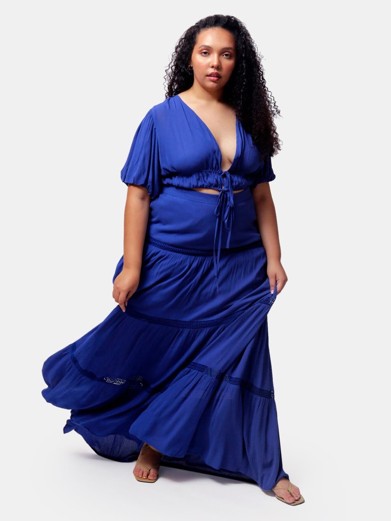 Mazarine Blue Aisha Tiered Maxi Skirt