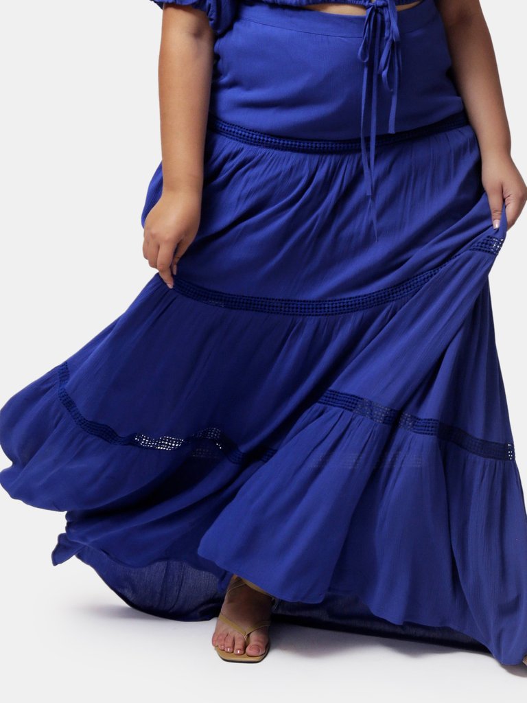 Mazarine Blue Aisha Tiered Maxi Skirt - Mazarine Blue