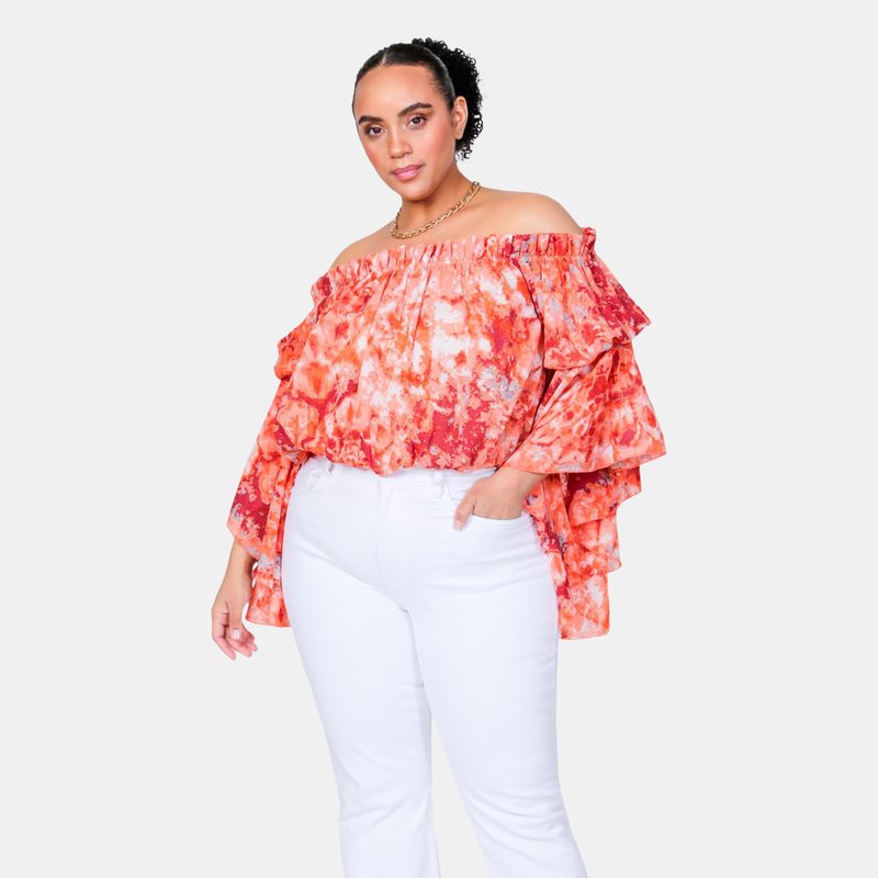 Luvmemore Red Swirl Brittney Off The Shoulder Bell Sleeve Top