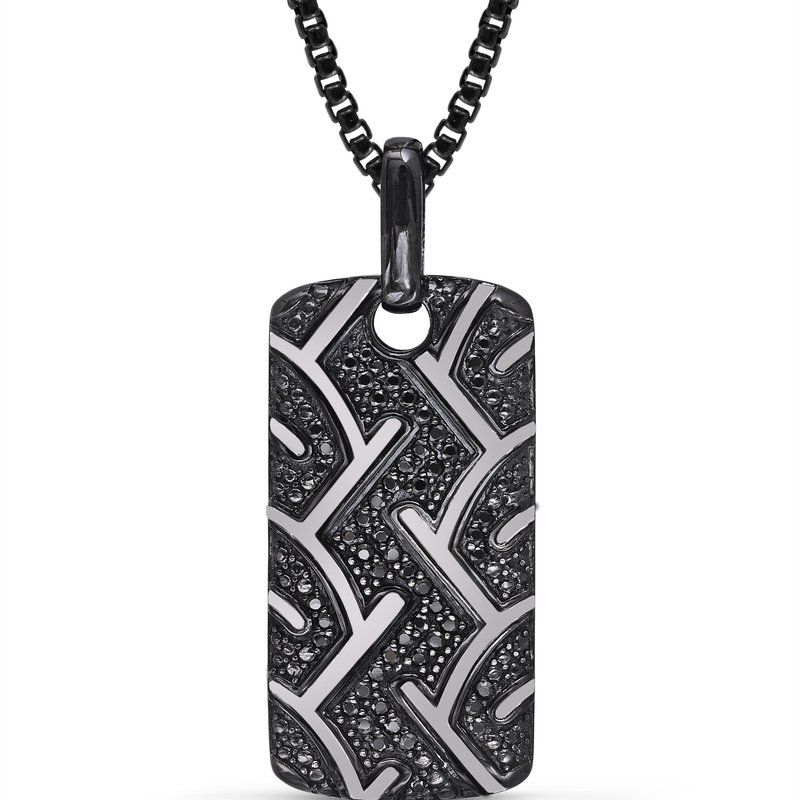 Luvmyjewelry American Muscle Black Rhodium Plated Sterling Silver Tire Tread Black Diamond Tag
