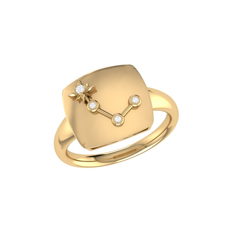 Luvmyjewelry Aries Ram Diamond Constellation Signet Ring In 14k Yellow Gold Vermeil On Sterling Silv