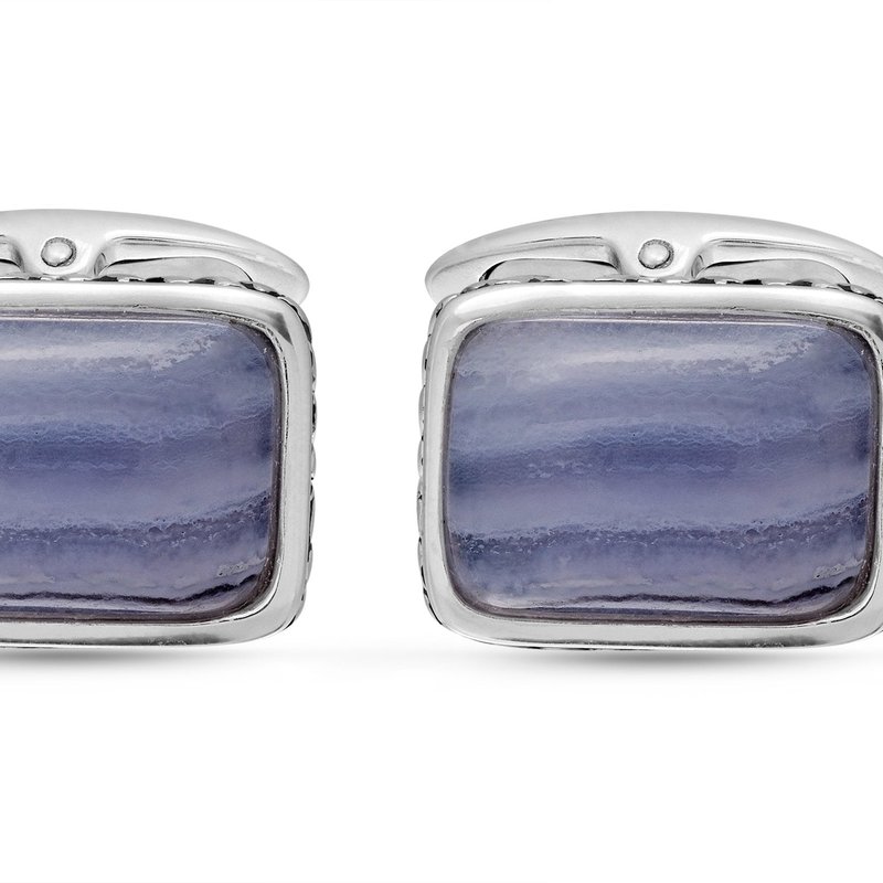 Shop Luvmyjewelry Blue Lace Agate Stone Cufflinks In Black Rhodium Plated Sterling Silver In Grey