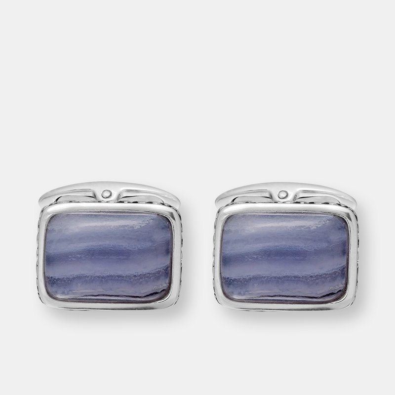 Luvmyjewelry Blue Lace Agate Stone Cufflinks In Black Rhodium Plated Sterling Silver