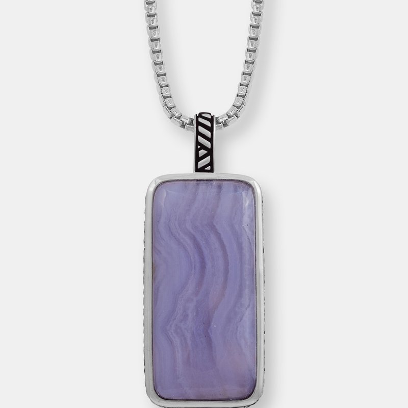 Luvmyjewelry Blue Lace Agate Stone Tag In Black Rhodium Plated Sterling Silver