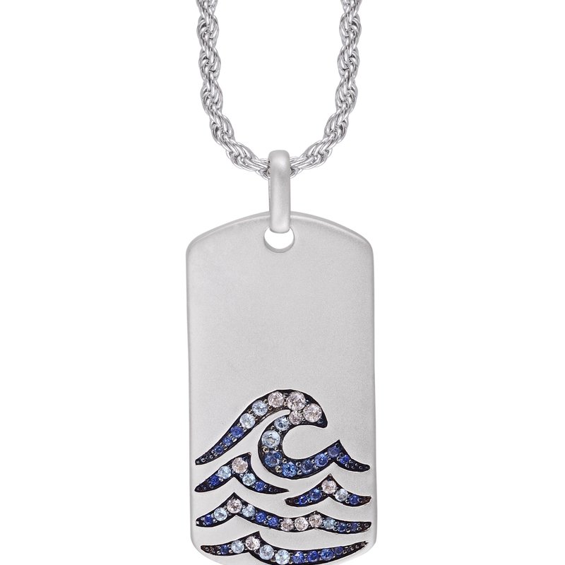 Luvmyjewelry Breaking Waves Sterling Silver Blue Sapphire & Topaz Stone Tag In Grey