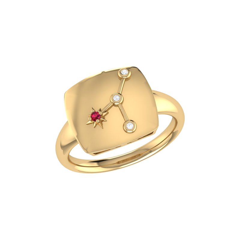 Luvmyjewelry Cancer Crab Ruby & Diamond Constellation Signet Ring In 14k Yellow Gold Vermeil On Sterling Silver