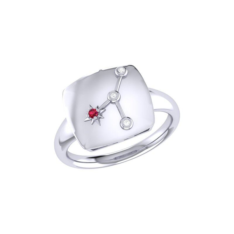 Luvmyjewelry Cancer Crab Ruby & Diamond Constellation Signet Ring In Sterling Silver In Grey