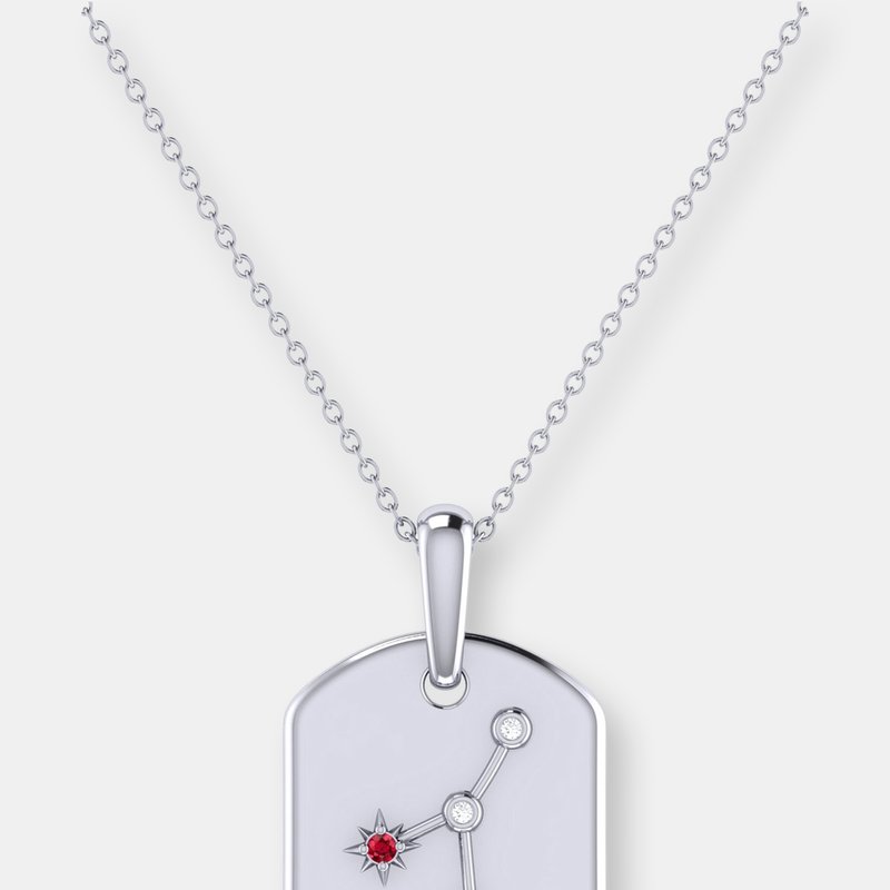Luvmyjewelry Cancer Crab Ruby & Diamond Constellation Tag Pendant Necklace In Sterling Silver In Grey