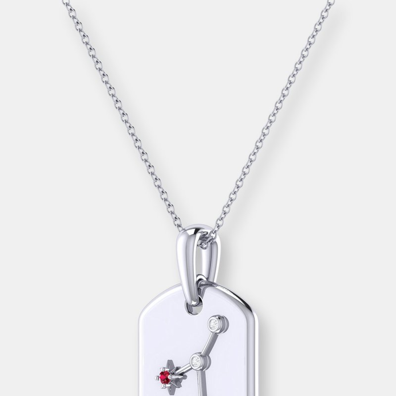 Shop Luvmyjewelry Cancer Crab Ruby & Diamond Constellation Tag Pendant Necklace In Sterling Silver In Grey