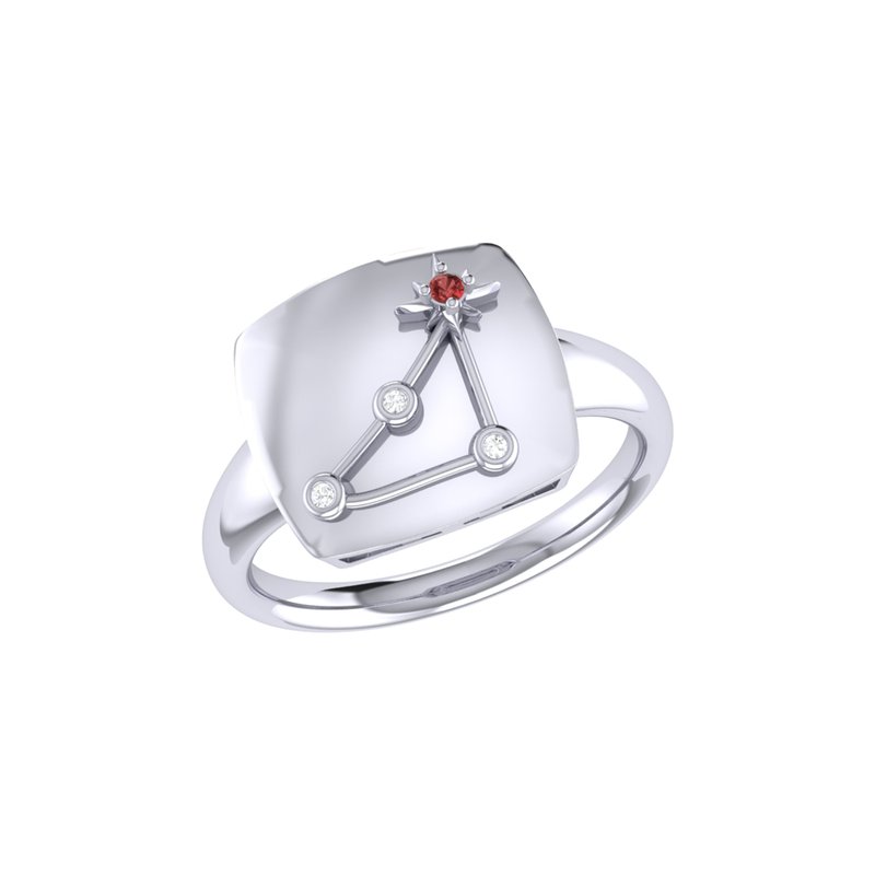 Luvmyjewelry Capricorn Goat Garnet & Diamond Constellation Signet Ring In Sterling Silver In Grey
