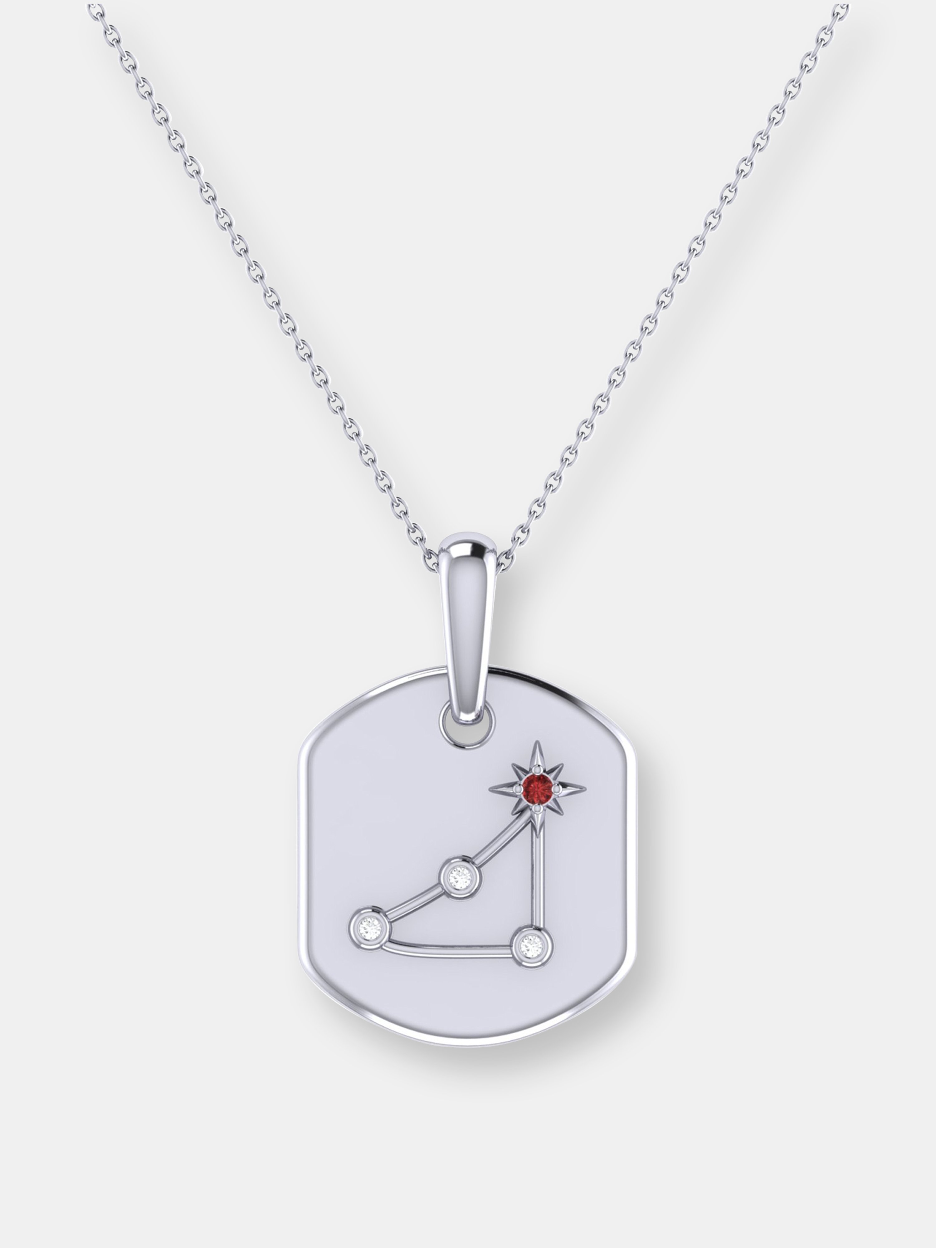 Luvmyjewelry Capricorn Goat Garnet & Diamond Constellation Tag Pendant Necklace In Sterling Silver In Grey