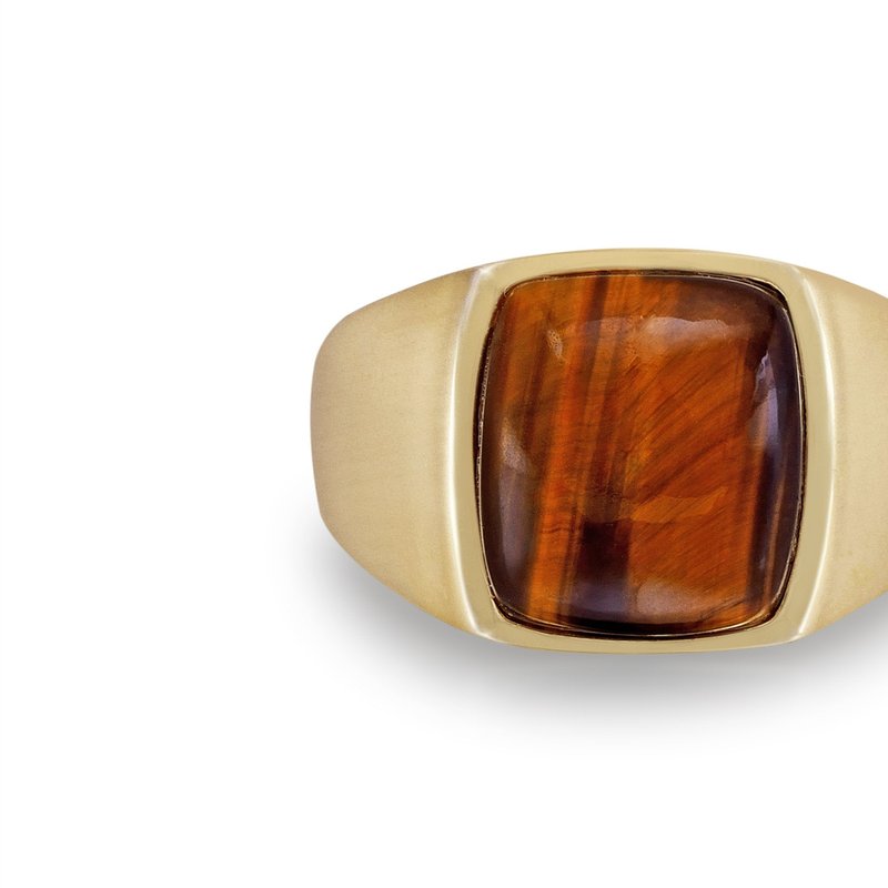 Shop Luvmyjewelry Chatoyant Yellow Tiger Eye Signet Ring In 14k Yellow Gold Plated Sterling Silver