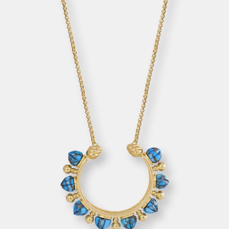 Luvmyjewelry Circle Of Fire Turquoise Necklace In 14k Yellow Gold Plated Sterling Silver