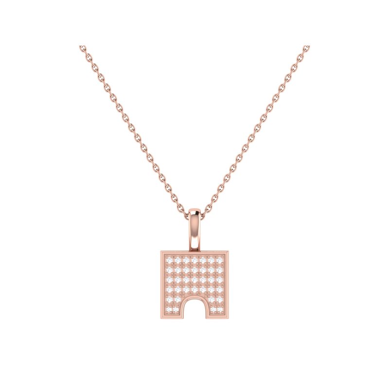 Luvmyjewelry City Arches Square Diamond Pendant In 14k Rose Gold Vermeil On Sterling Silver In Pink