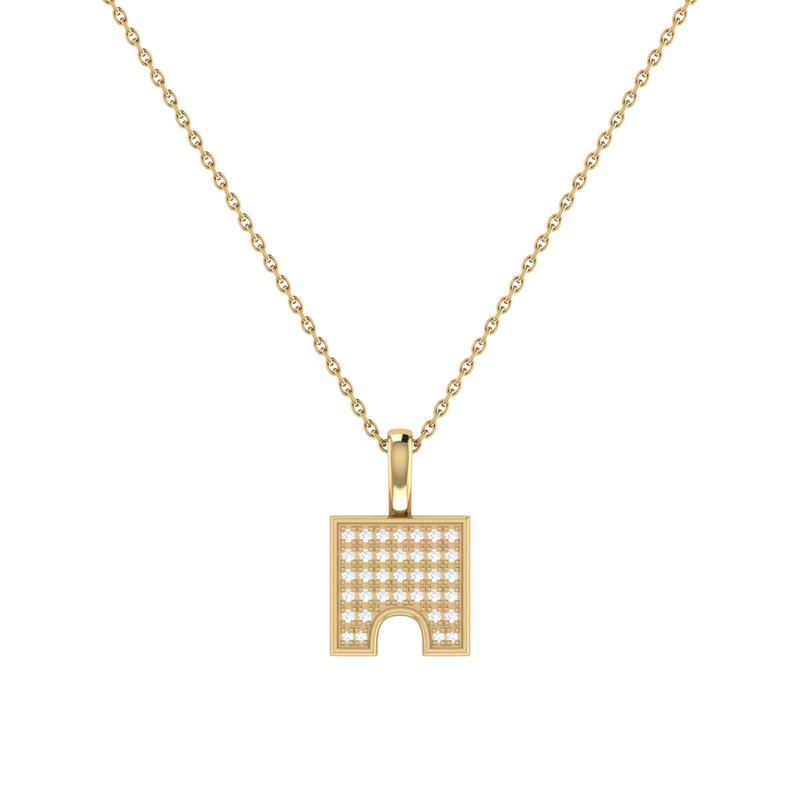 Luvmyjewelry City Arches Square Diamond Pendant In 14k Yellow Gold Vermeil On Sterling Silver