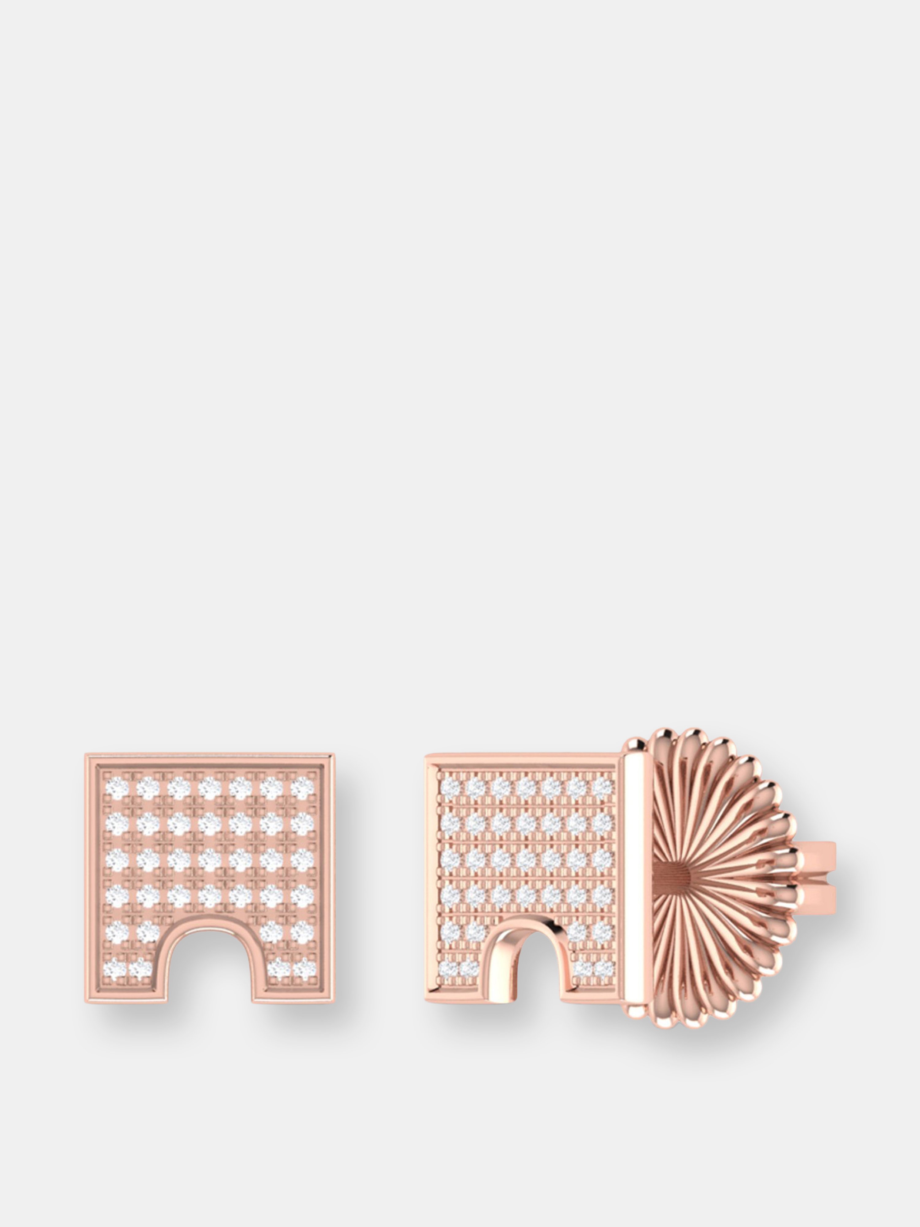 LUVMYJEWELRY LUVMYJEWELRY CITY ARCHES SQUARE DIAMOND STUD EARRINGS IN 14K ROSE GOLD VERMEIL ON STERLING SILVER