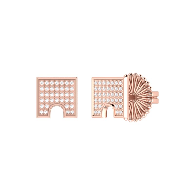 Luvmyjewelry City Arches Square Diamond Stud Earrings In 14k Rose Gold Vermeil On Sterling Silver