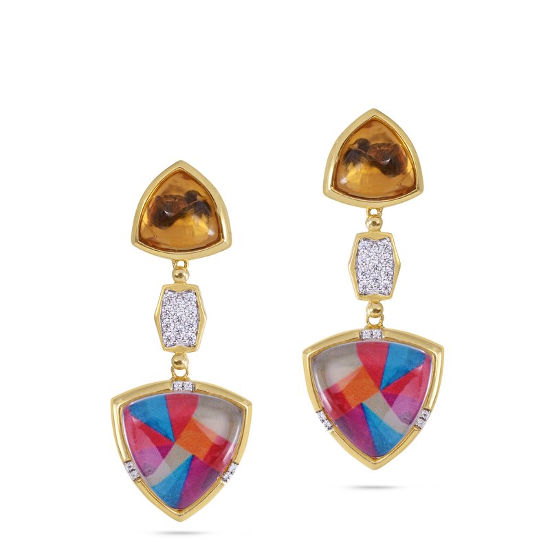 Luvmyjewelry Colorful Canvas Design Citrine Gemstone Diamond Yellow Gold Plated Silver Earrings