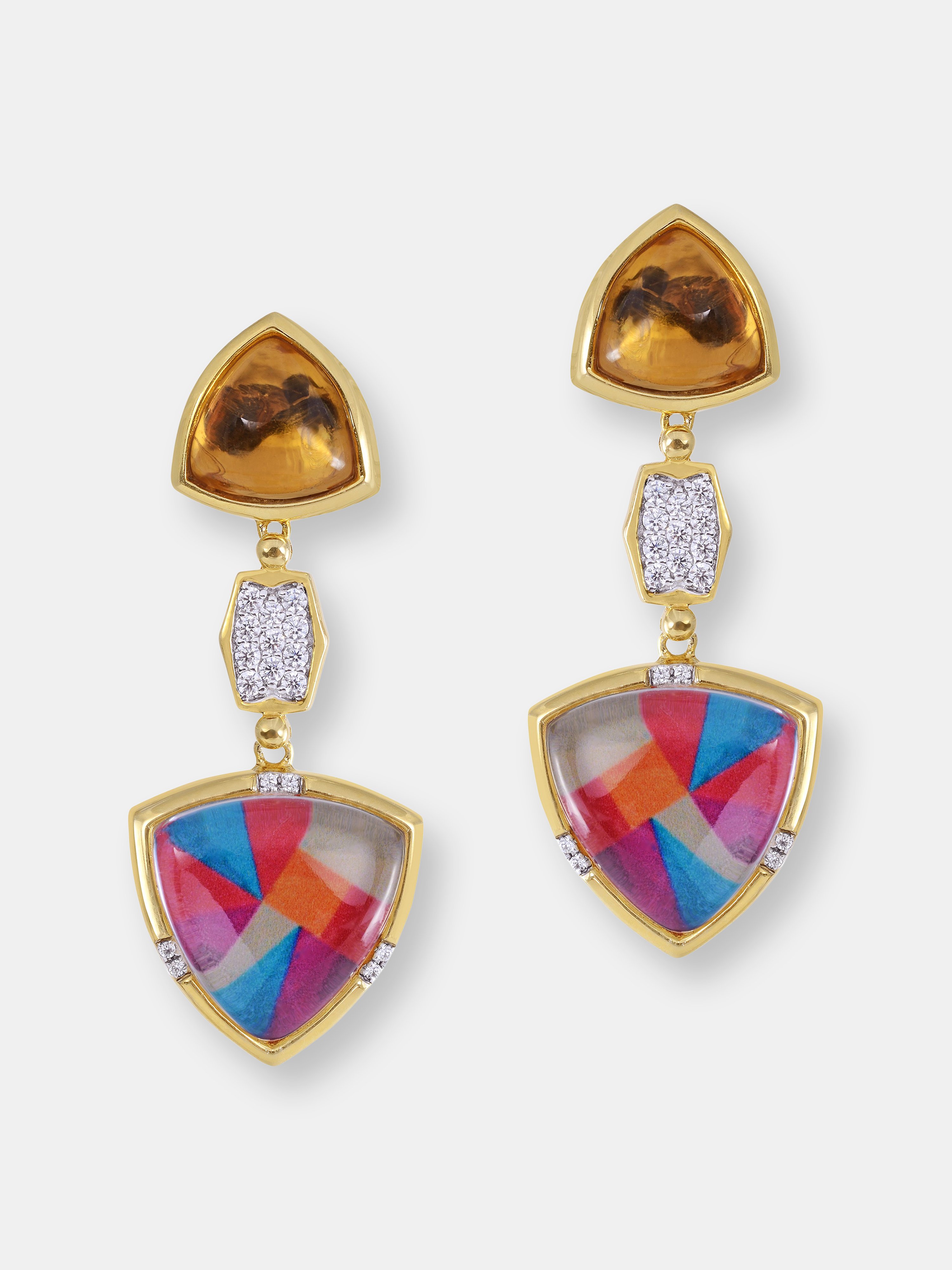 Luvmyjewelry Colorful Canvas Diamond & Citrine Earrings In 14k Yellow Gold Plated Sterling Silver