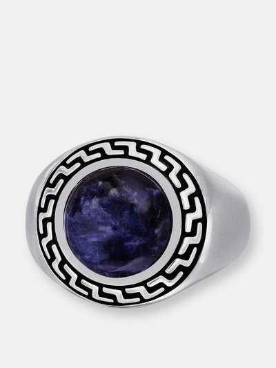 LuvMyJewelry Dark Blue Sodalite Stone Signet Ring in Black Rhodium Plated Sterling Silver product