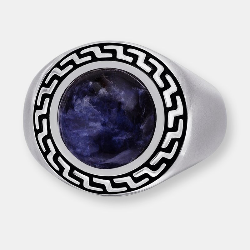 Luvmyjewelry Dark Blue Sodalite Stone Signet Ring In Black Rhodium Plated Sterling Silver