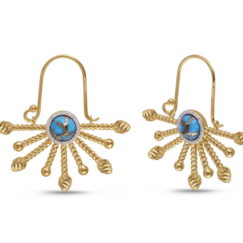 Luvmyjewelry Day Break Half Sun Turquoise Diamond Earrings In 14k Yellow Gold Plated Sterling Silver