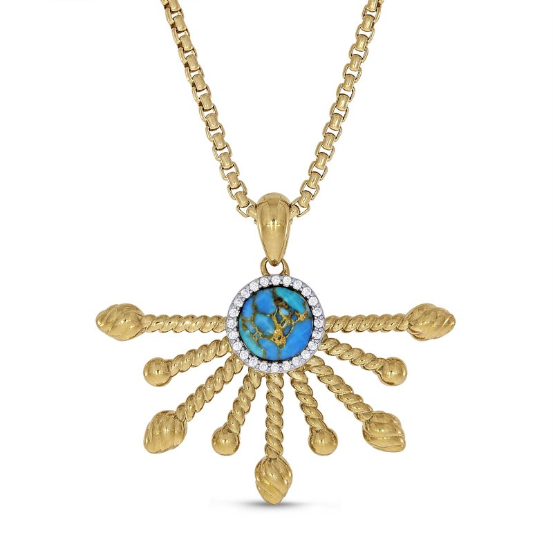 Luvmyjewelry Day Break Half Sun Turquoise Diamond Pendant In 14k Yellow Gold Plated Sterling Silver