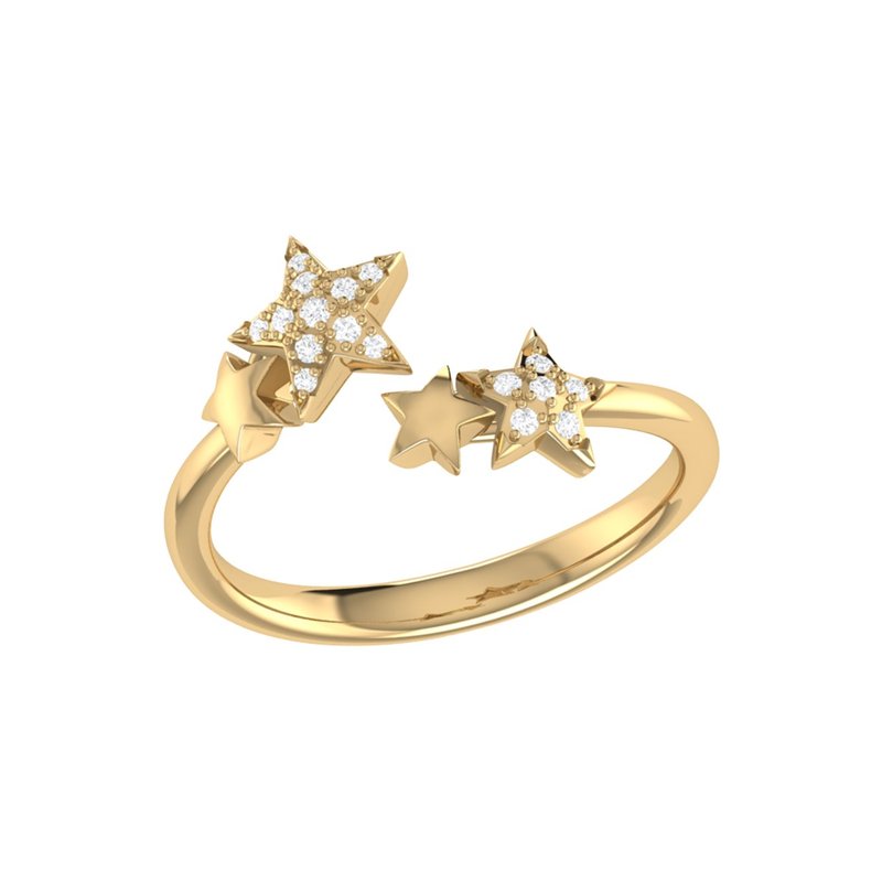 Luvmyjewelry Dazzling Star Couples Diamond Open Ring In 14k Yellow Gold Vermeil On Sterling Silver