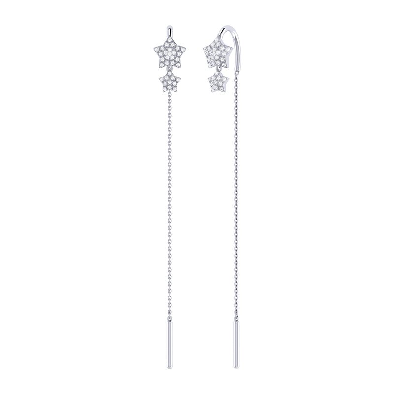 Luvmyjewelry Dazzling Star Duo Tack-in Diamond Earrings In Sterling Silver In Grey