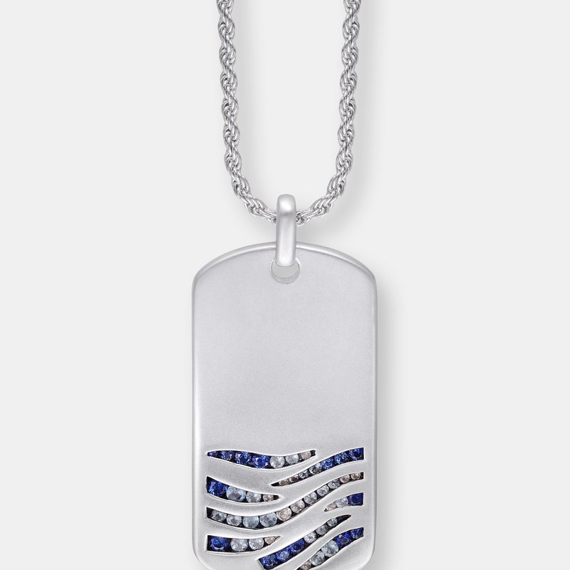 Luvmyjewelry Sterling Silver Deep Blue Sea Design Blue Sapphire, White Topaz Gemstone Tag Chain In Grey