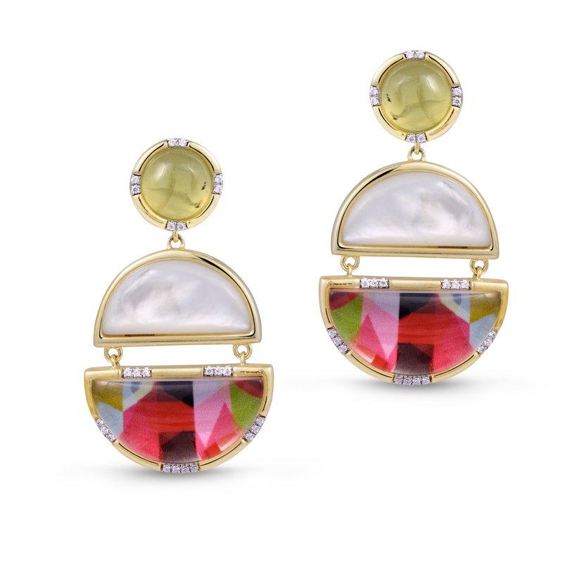 Luvmyjewelry Envy Me Dangle Prehnite & Moonstone Diamond Earrings In 14k Yellow Gold Plated Sterling Silver