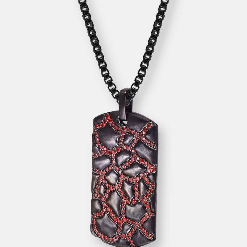 Shop Luvmyjewelry Fiery Ascent Black Rhodium Plated Sterling Silver Textured Tag With Garnets