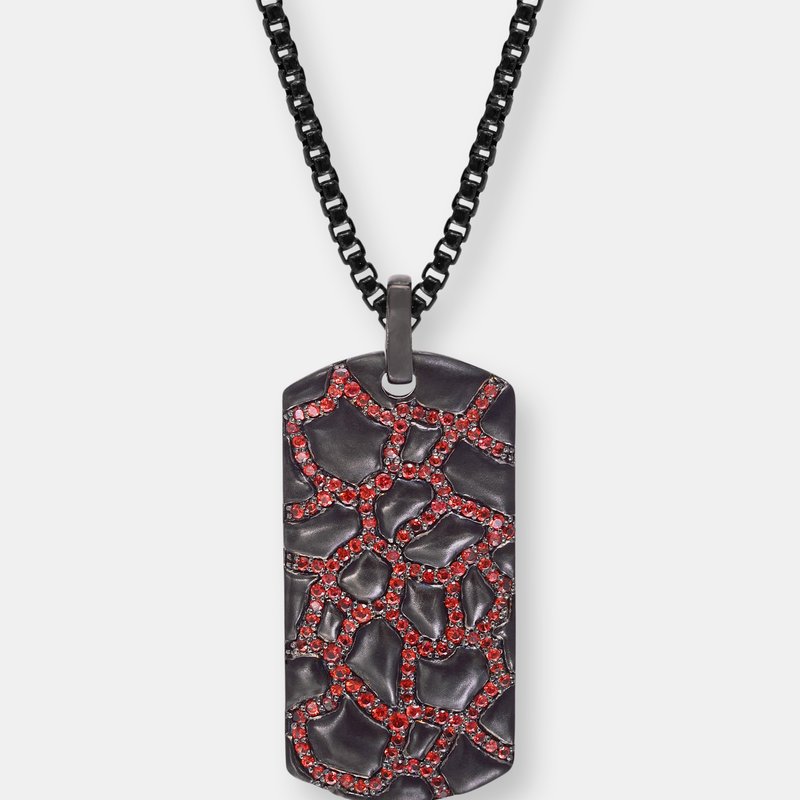 Luvmyjewelry Fiery Ascent Black Rhodium Plated Sterling Silver Textured Tag With Garnets