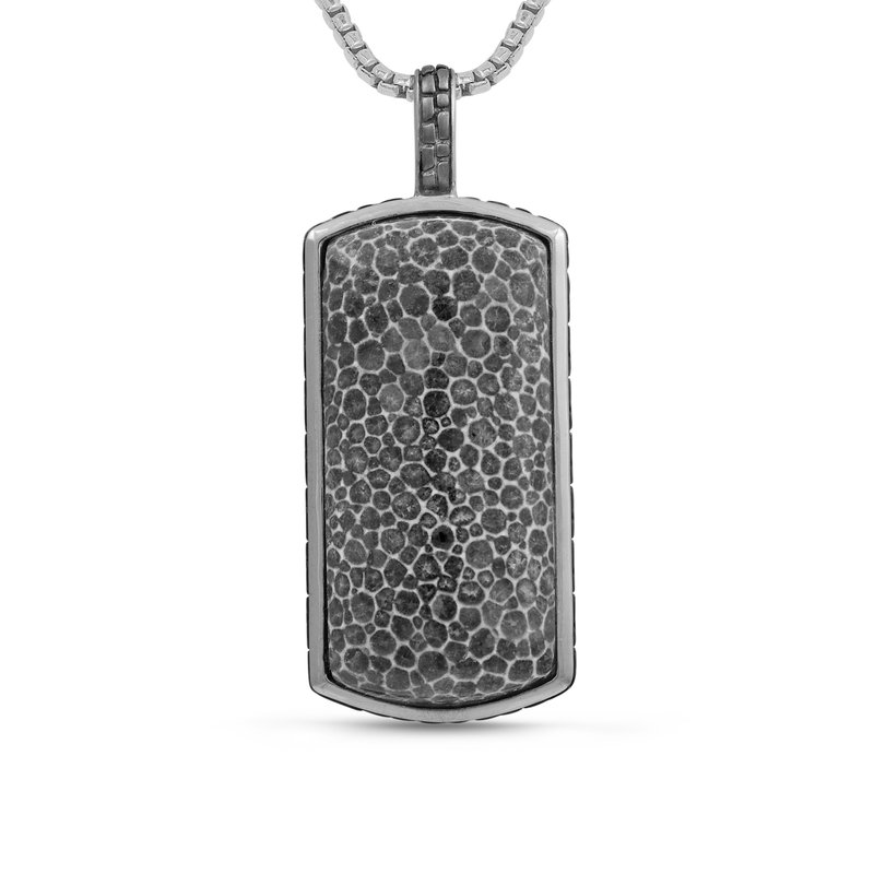 Luvmyjewelry Fossil Agate Stone Tag In Black Rhodium Plated Sterling Silver