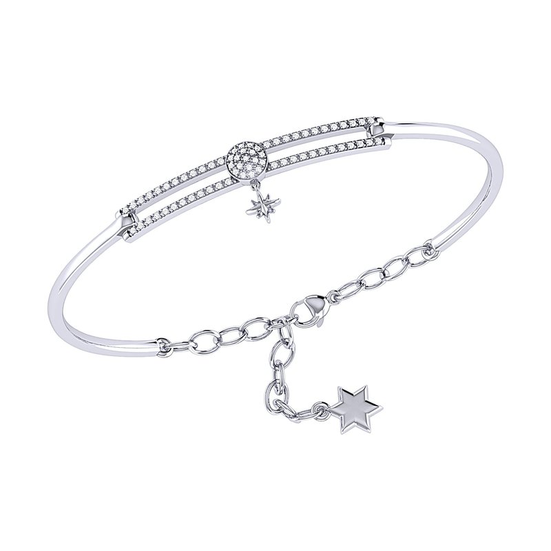 Shop Luvmyjewelry Full Moon North Star Diamond Bangle In Sterling Silver In Grey